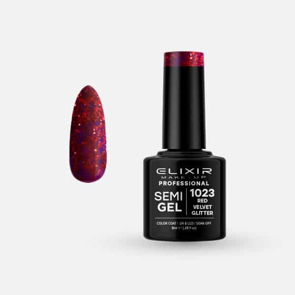 Elixir Ημιμόνιμο βερνίκι 8ml – #1023 (Red Velvet Glitter)
